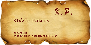 Klár Patrik névjegykártya